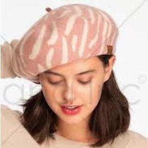 C.C Pink and Cream Patterned Beret